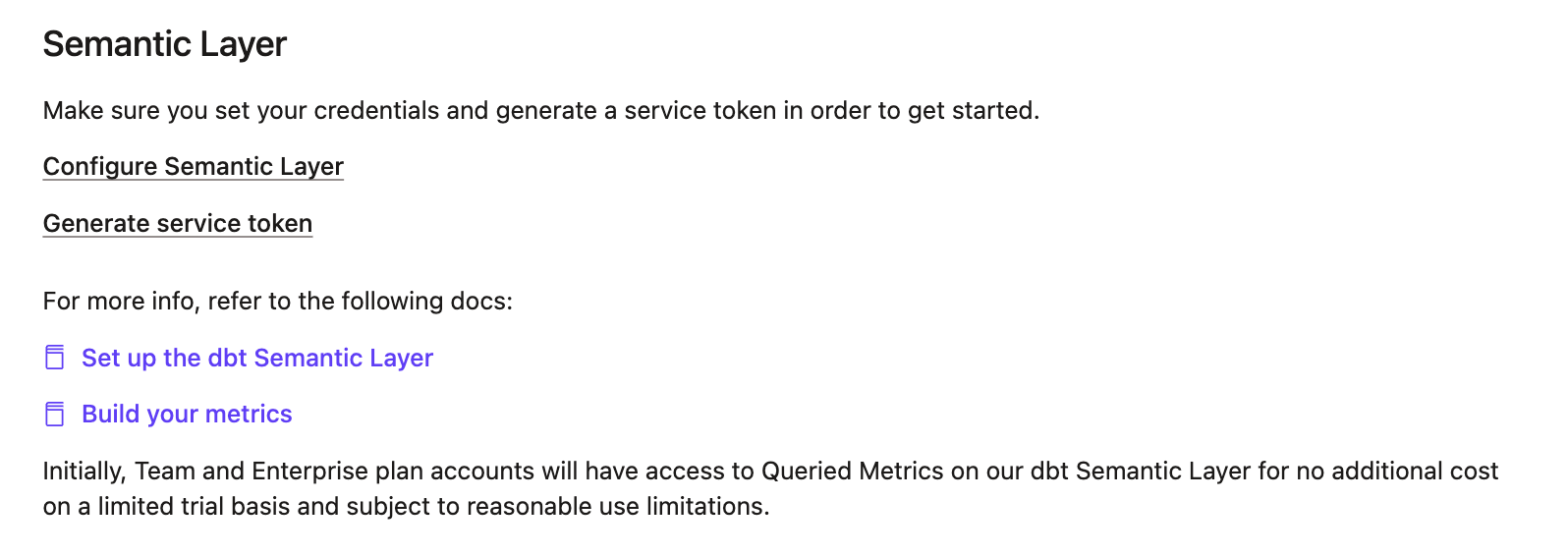 Semantic Layer section in the 'Project details' page Semantic Layer section in the 'Project details' page